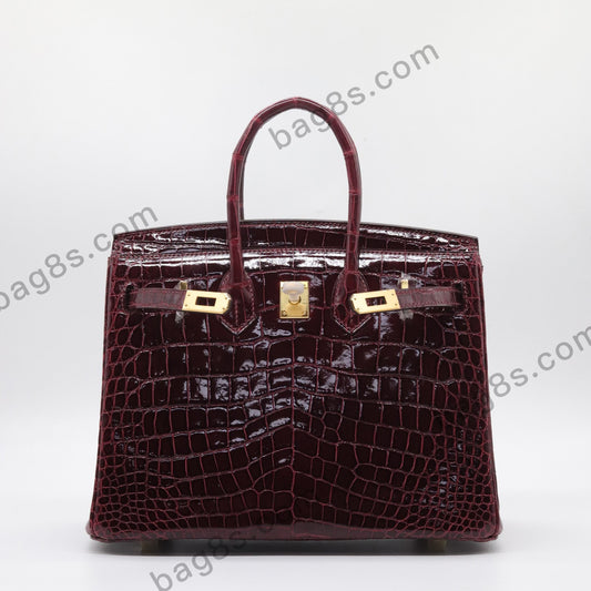 Bright Crocodile Platinum 25 Burgundy Gold Buckle