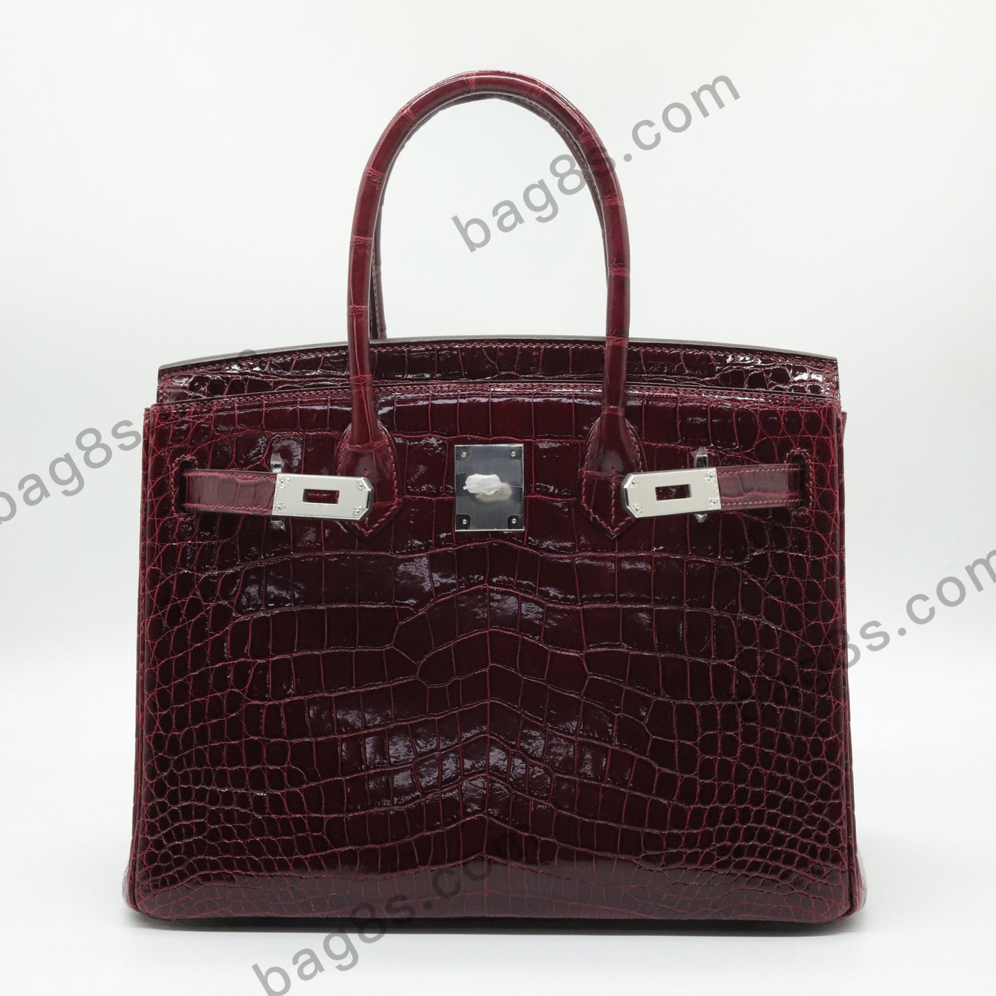 Bright Crocodile Platinum 30 Burgundy Silver Buckle