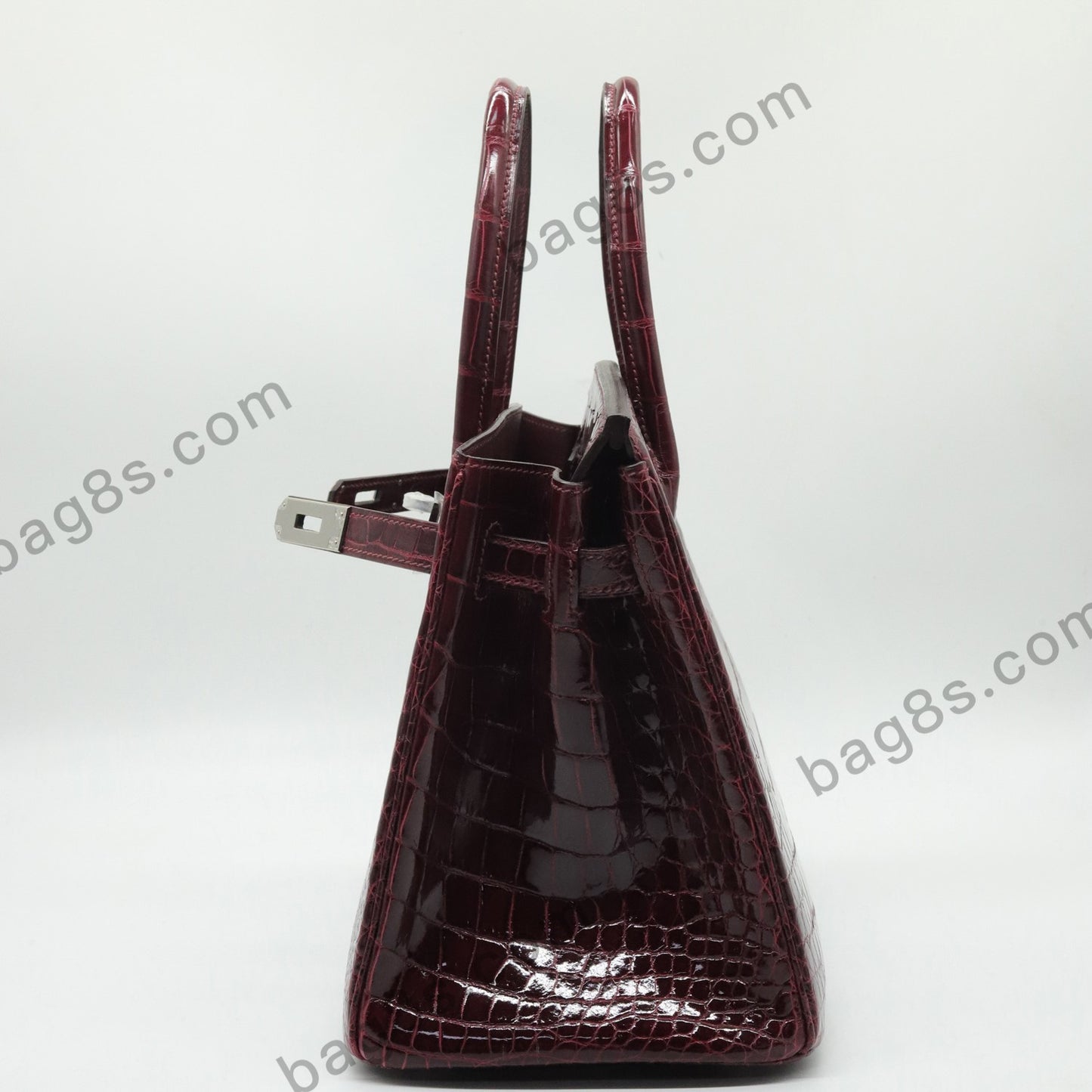 Bright Crocodile Platinum 30 Burgundy Silver Buckle