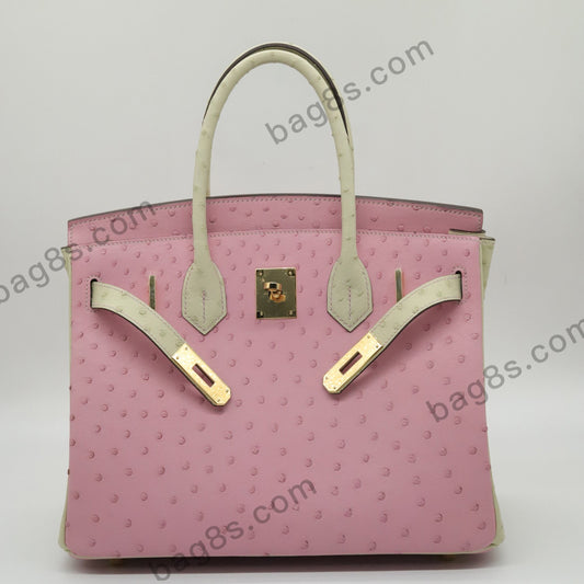 Ostrich leather platinum 30 cherry blossom pink and wool platinum buckle