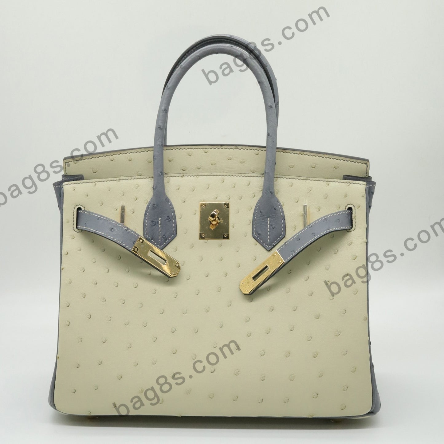 Ostrich leather platinum 30 wool white and seagull gray gold buckle