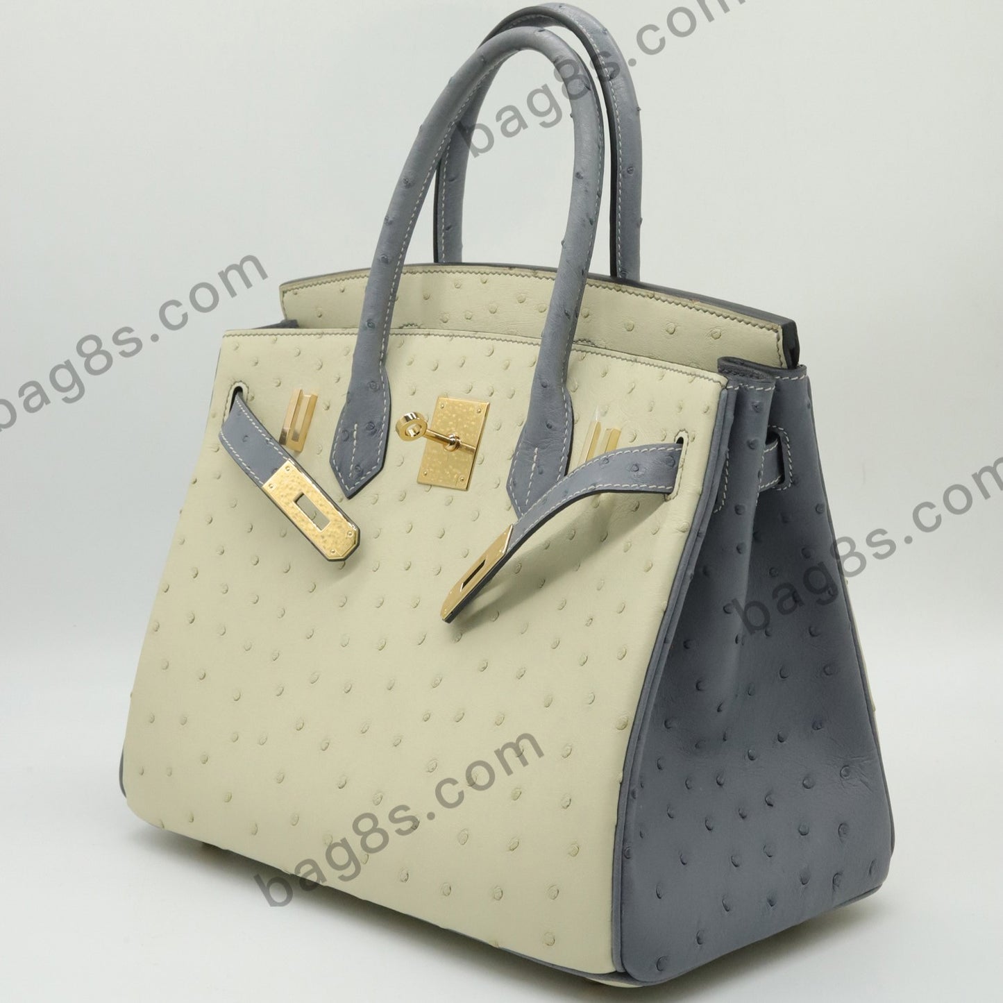 Ostrich leather platinum 30 wool white and seagull gray gold buckle