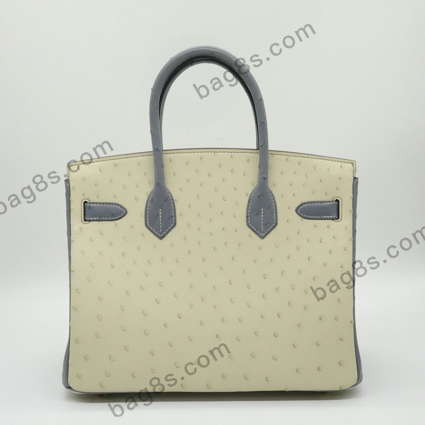 Ostrich leather platinum 30 wool white and seagull gray gold buckle