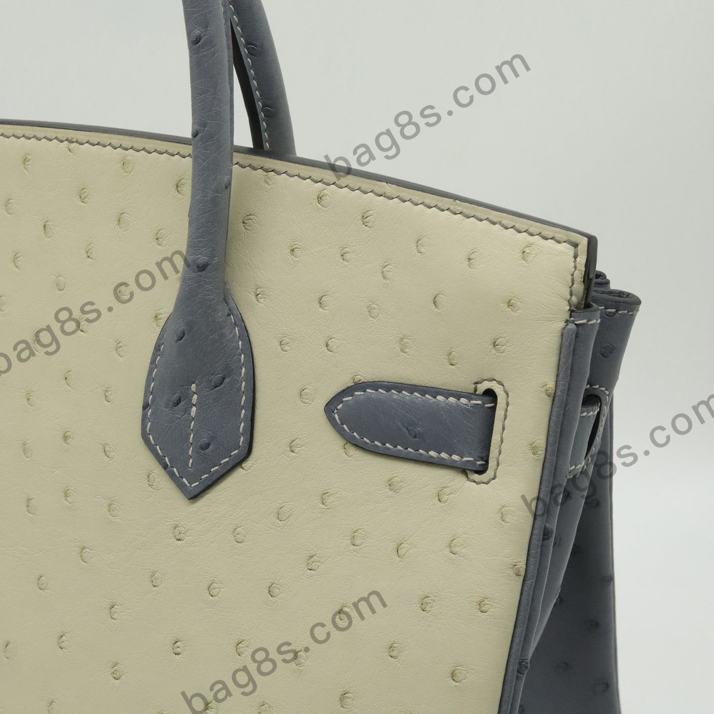 Ostrich leather platinum 30 wool white and seagull gray gold buckle