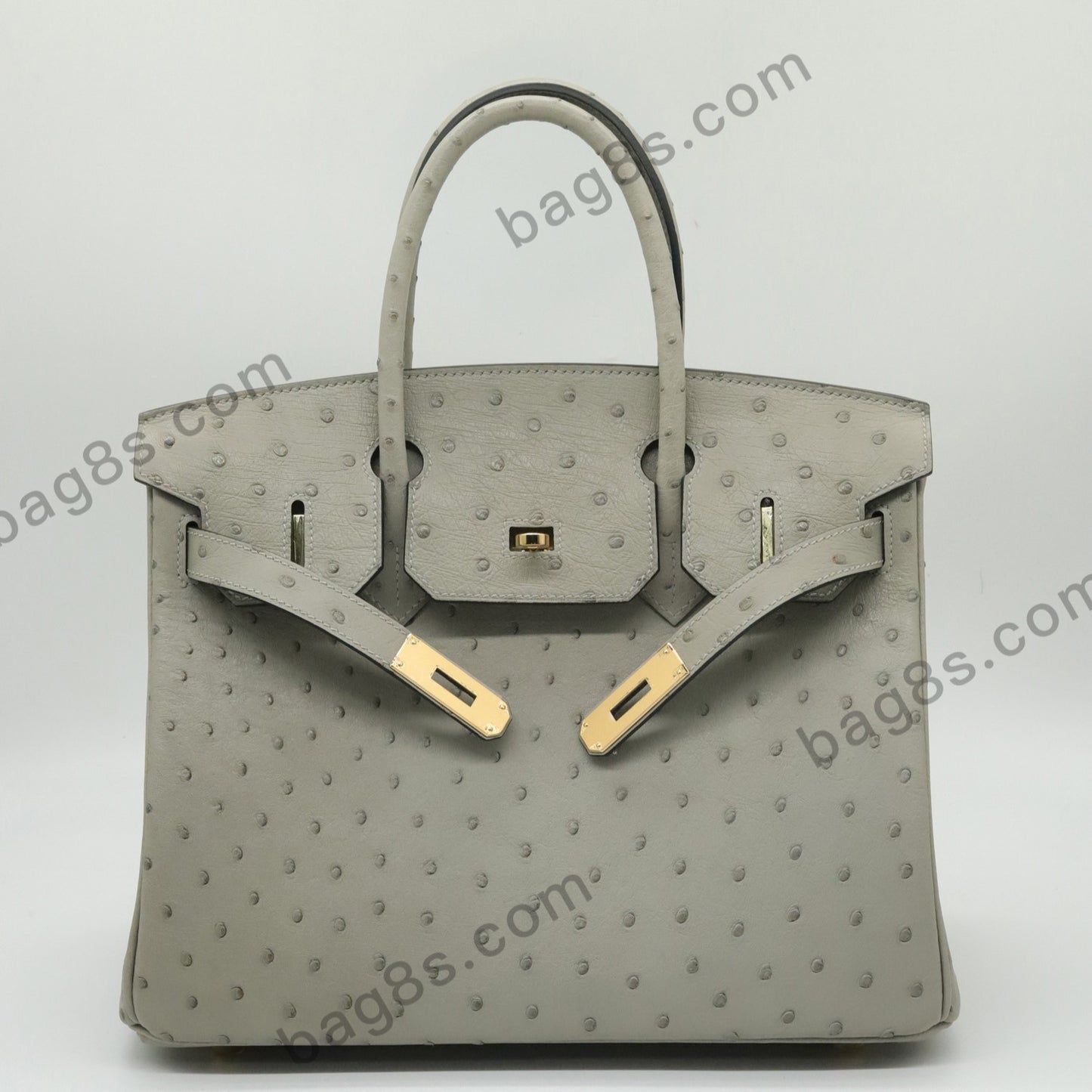 Ostrich leather platinum 30 turtledove grey gold buckle Gris Tourterelle