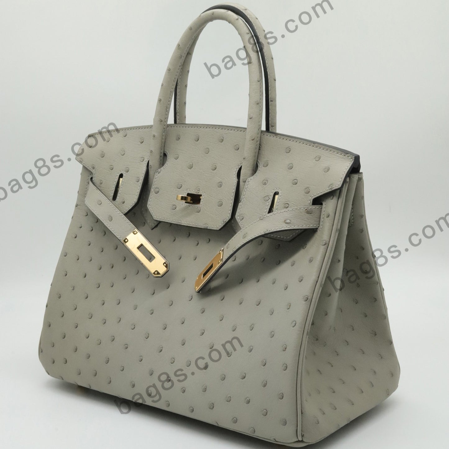 Ostrich leather platinum 30 turtledove grey gold buckle Gris Tourterelle