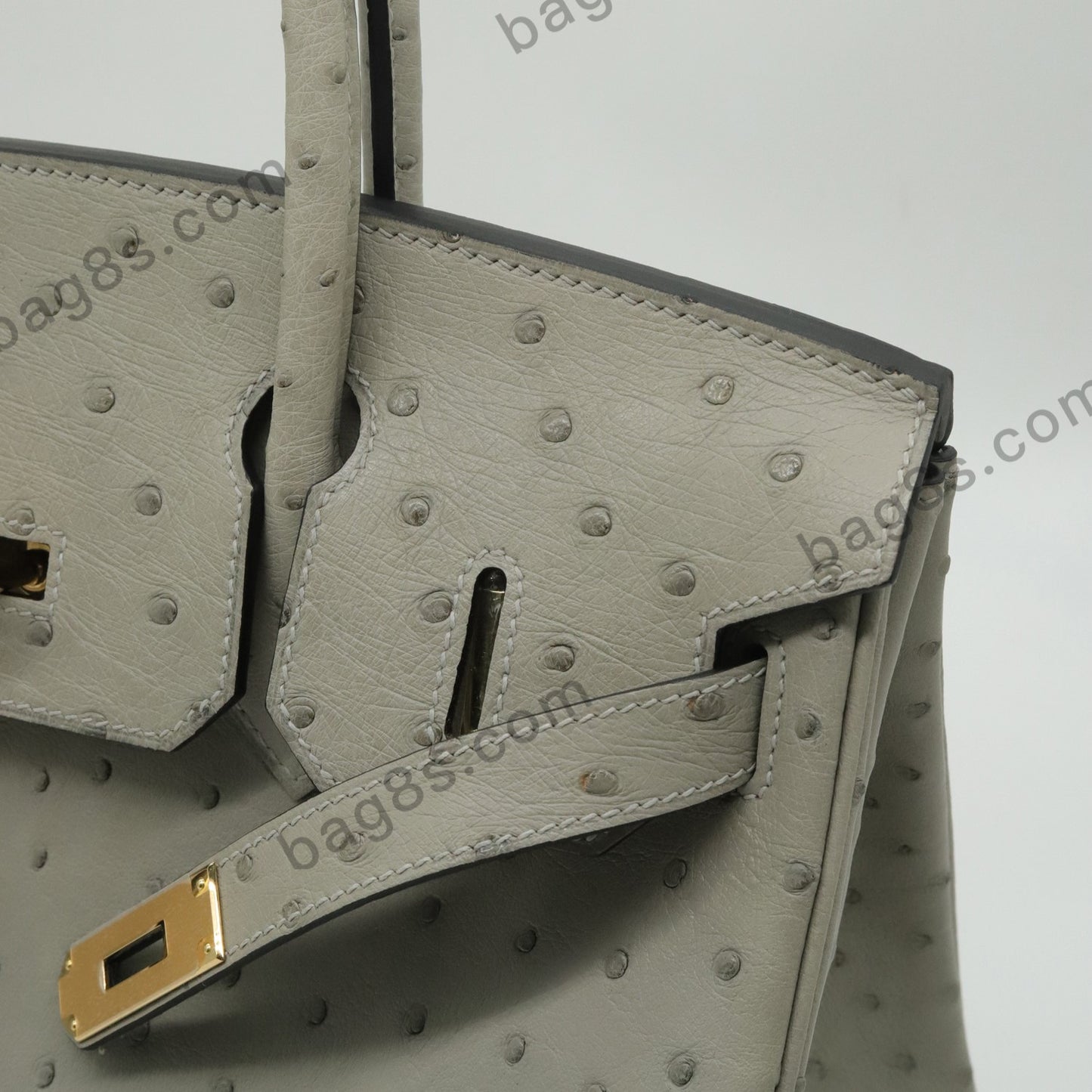 Ostrich leather platinum 30 turtledove grey gold buckle Gris Tourterelle