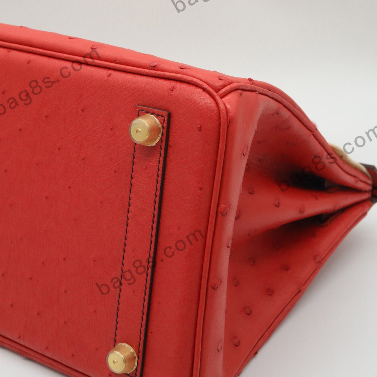 Ostrich leather platinum 25 red gold buckle