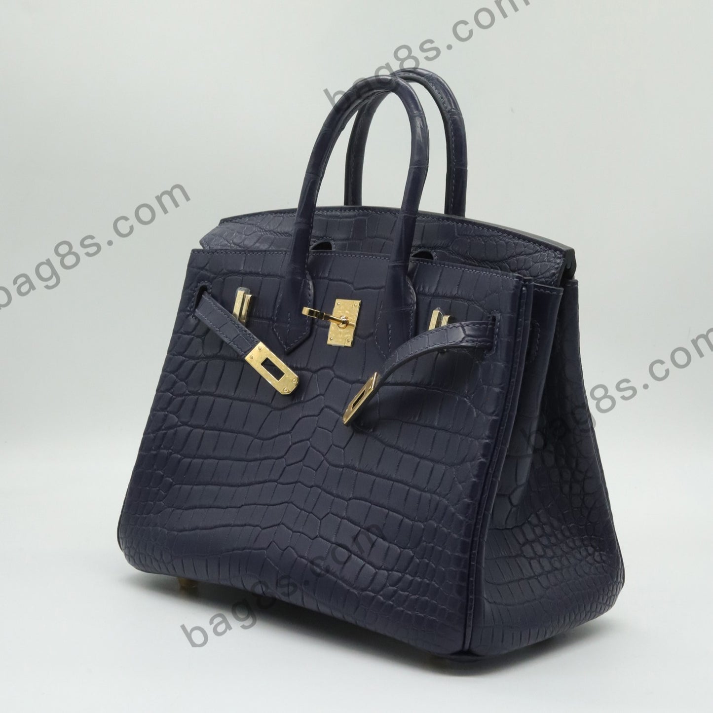 Matte Crocodile Platinum 25 Midnight Blue Gold Buckle Blue Nuit