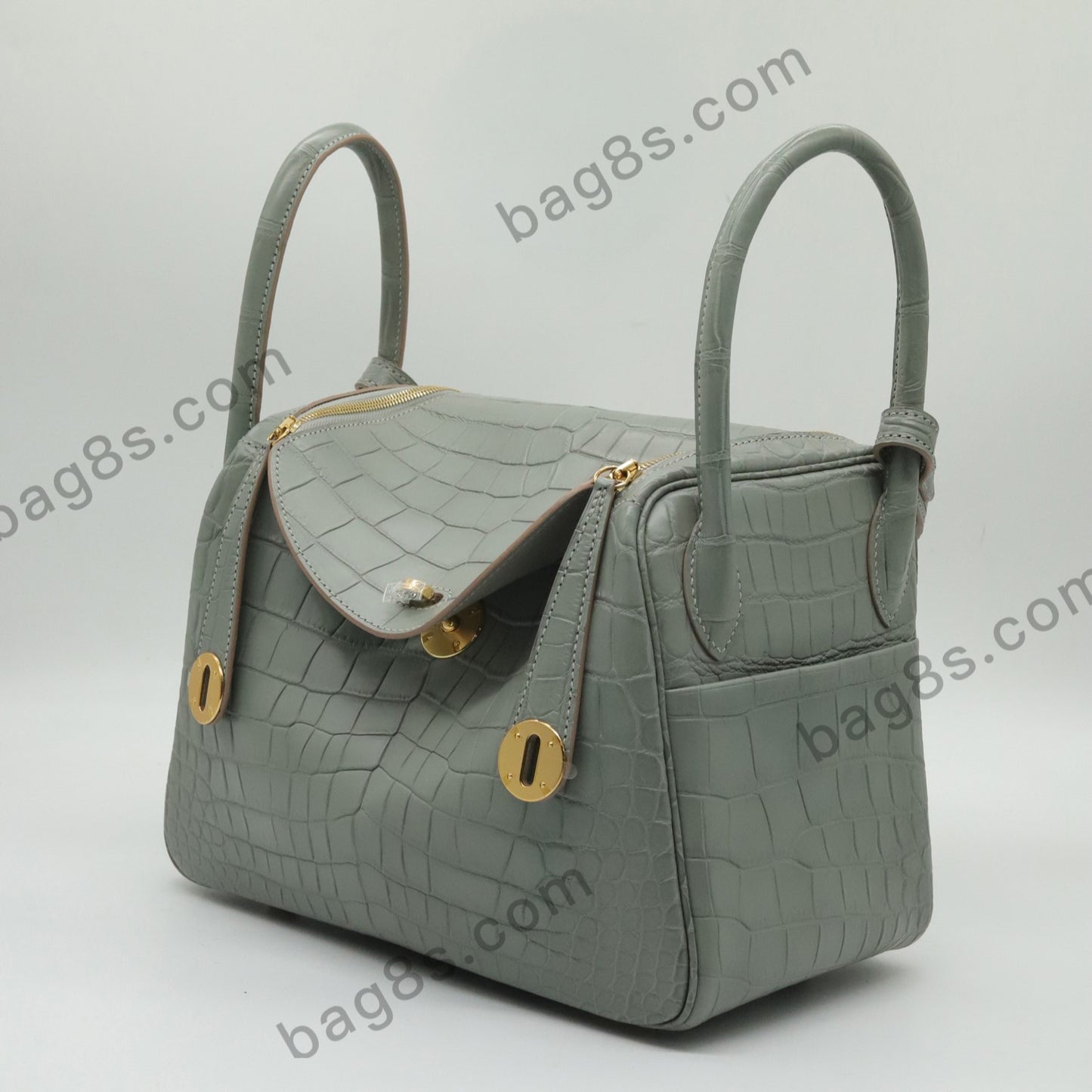 Matte Nile Crocodile Lindy 26 Crystal Grey Gold Buckle