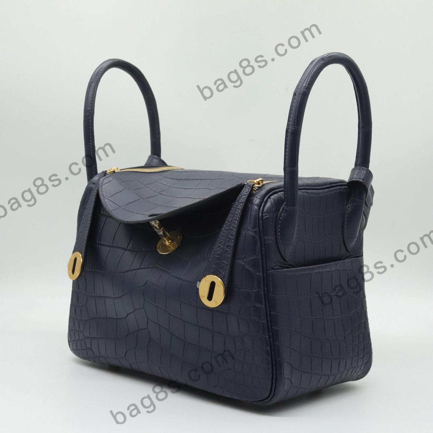 Matte Nile Crocodile Lindy 26 Midnight Blue Gold Buckle