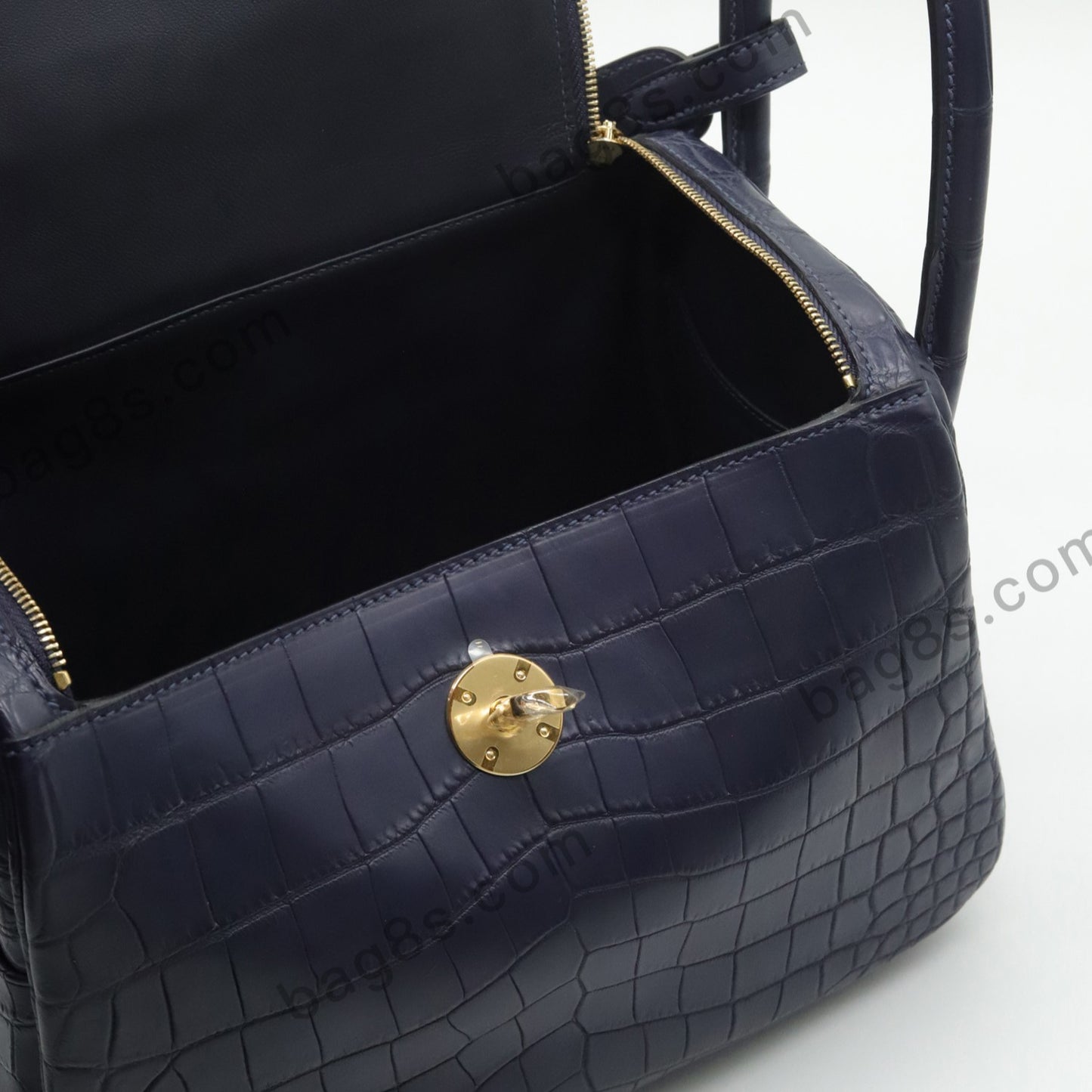 Matte Nile Crocodile Lindy 26 Midnight Blue Gold Buckle