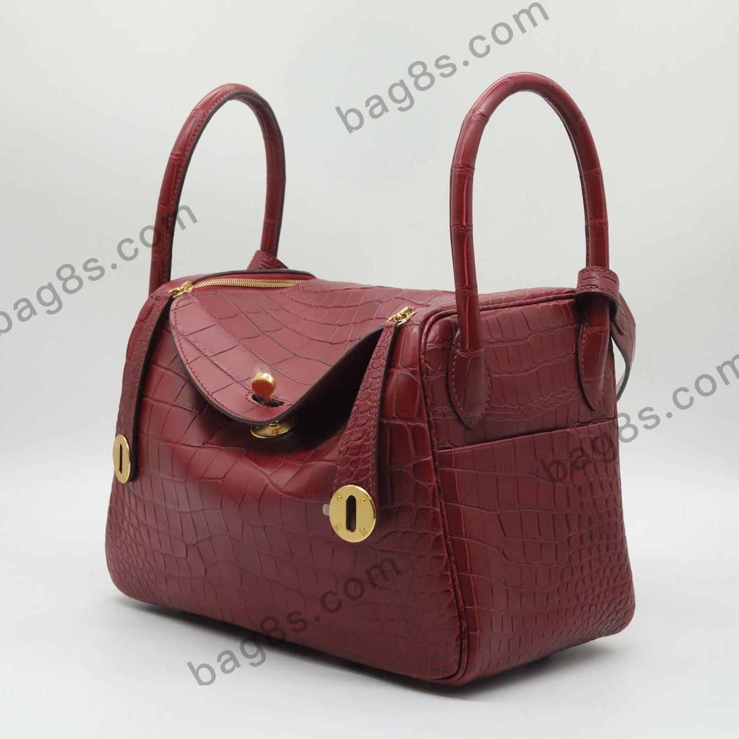 Matte Nile Crocodile Lindy 26 Red Brown Gold Buckle