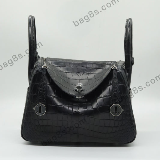 Matte Nile Crocodile Lindy 26 Black Silver Buckle