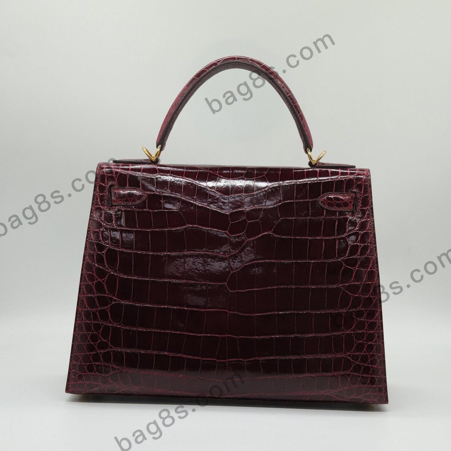 Glossy Crocodile Kelly 28 Bordeaux Red Gold Buckle