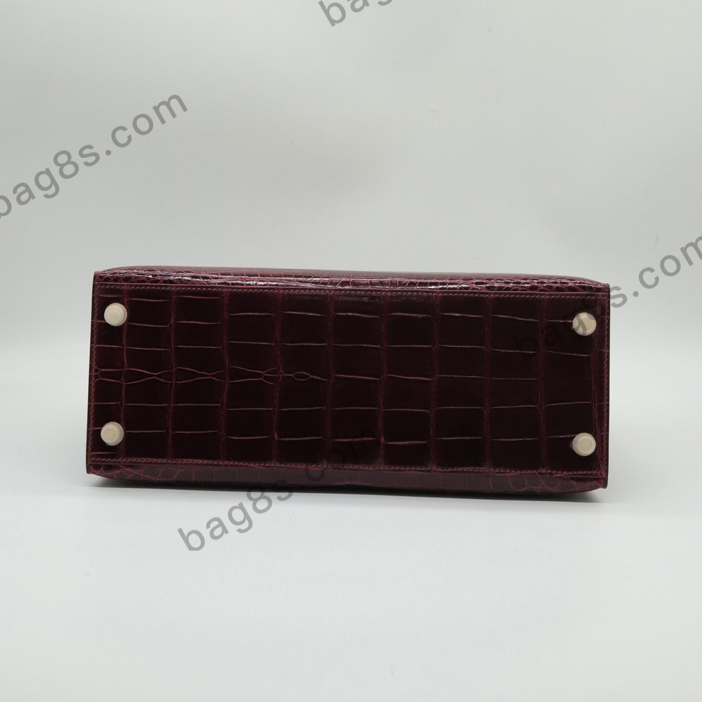 Glossy Crocodile Kelly 28 Bordeaux Red Gold Buckle