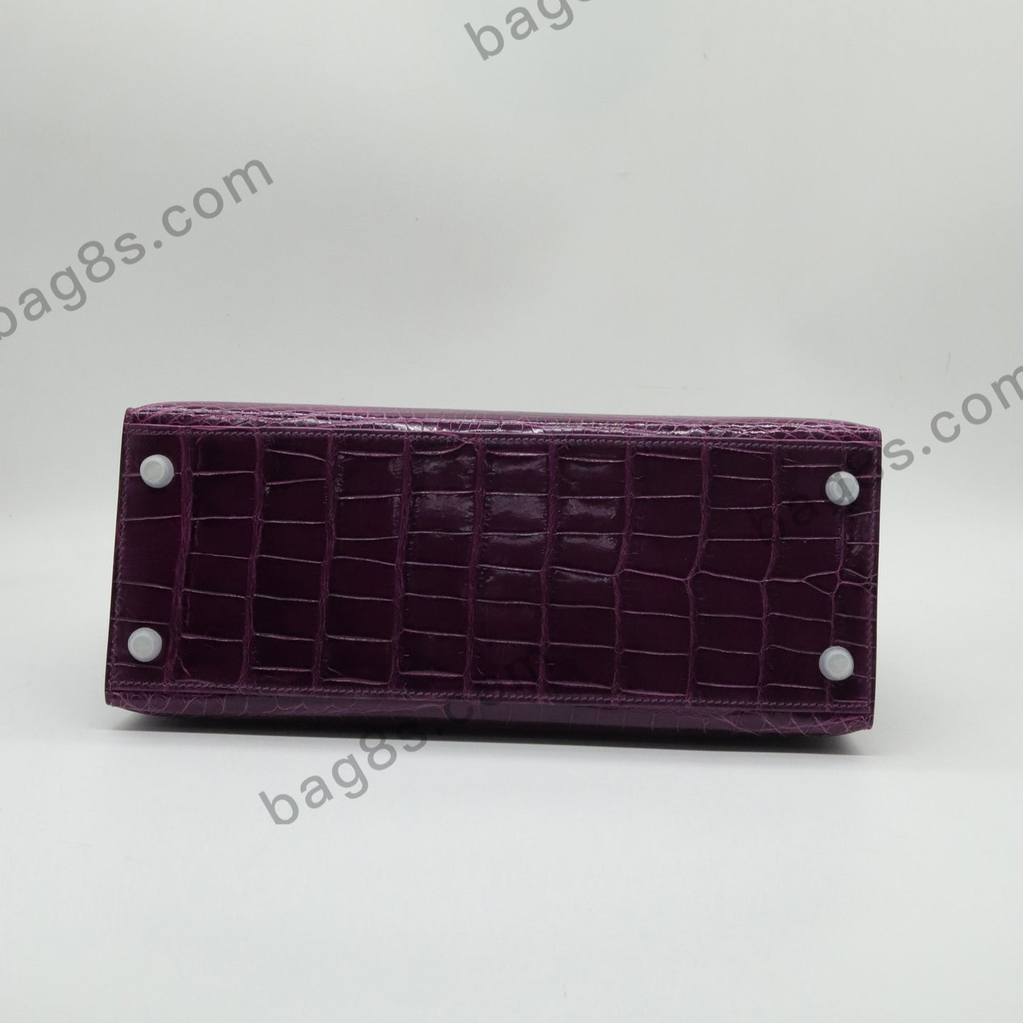 Bright surface crocodile Kelly 28 gallon purple silver buckle