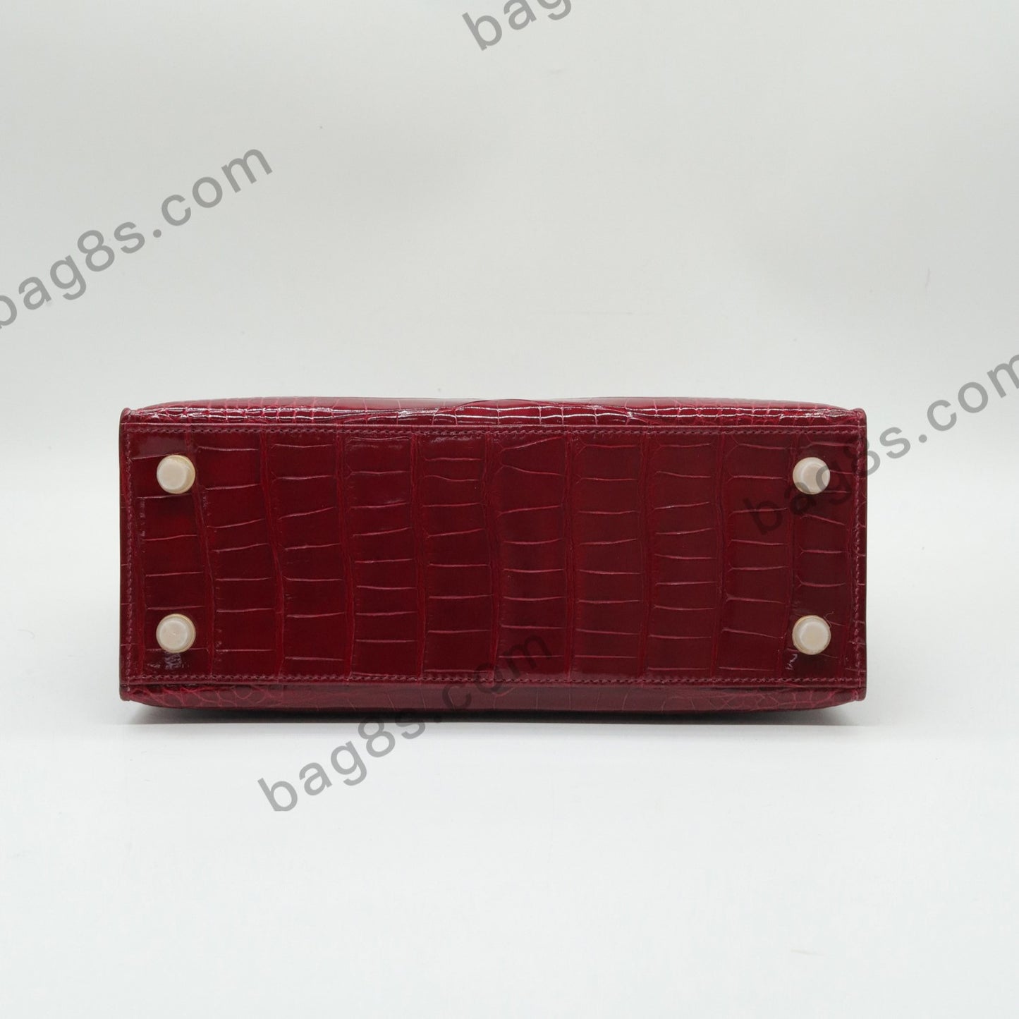 Glossy Alligator Kelly 25 Burgundy Gold Buckle