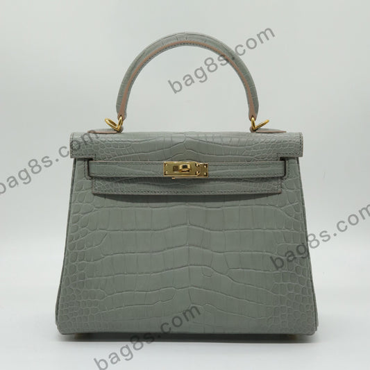 Matt Crocodile Kelly 25 Crystal Grey Gold Buckle