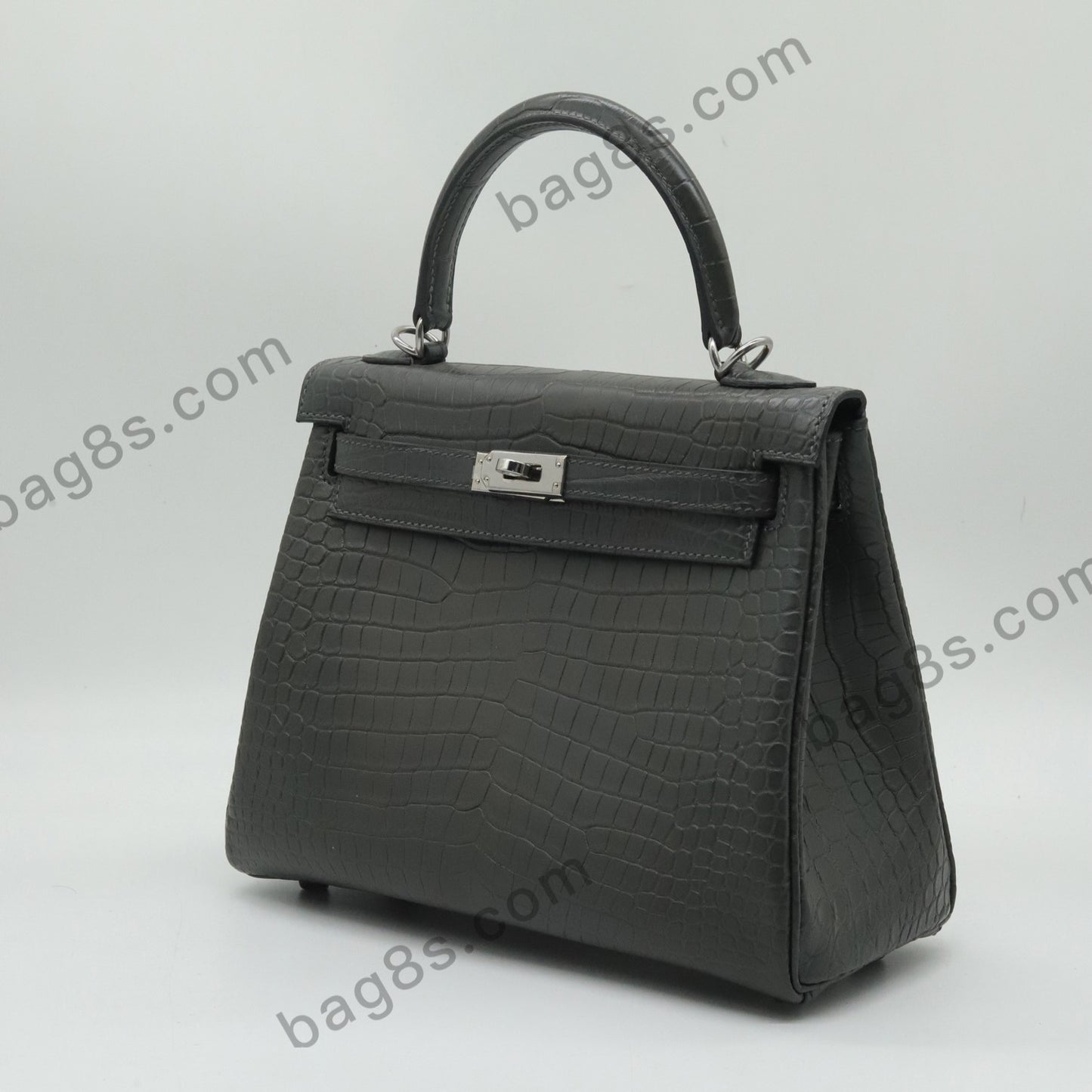 Matt Crocodile Kelly 25 Graphite Grey Silver Buckle