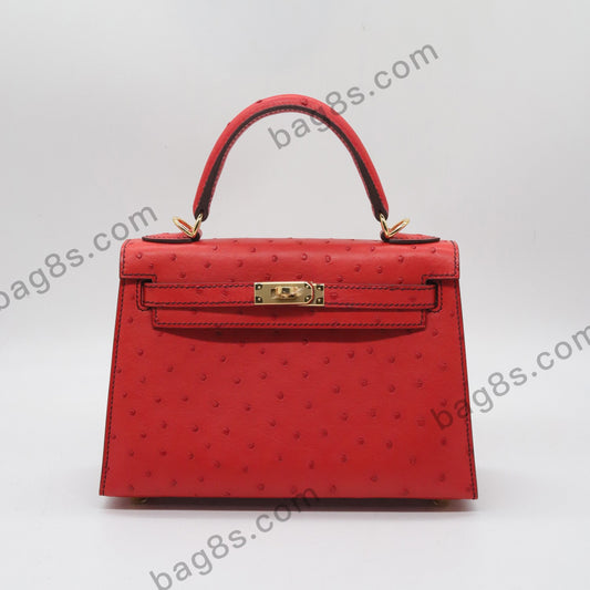 Ostrich leather Kelly 22 red gold buckle