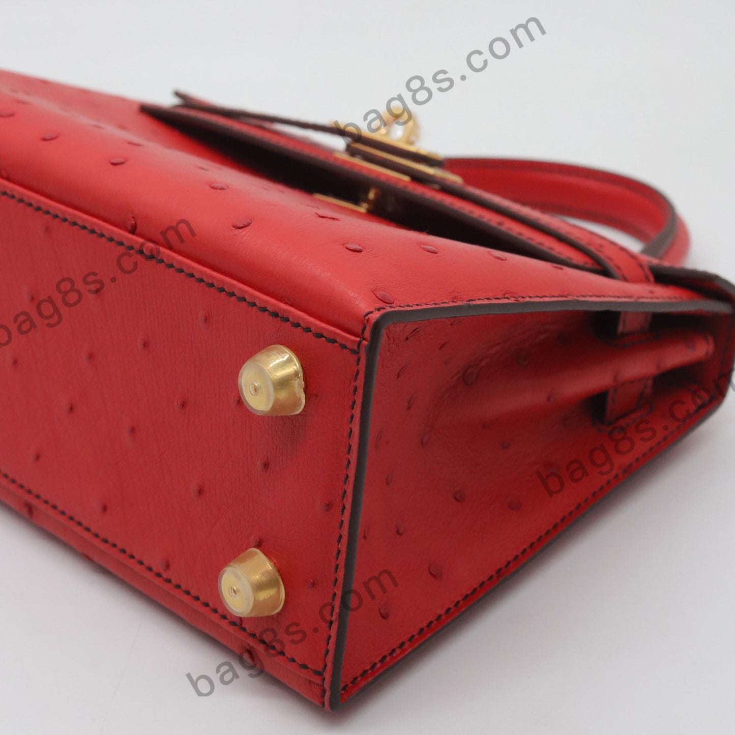 Ostrich leather Kelly 22 red gold buckle