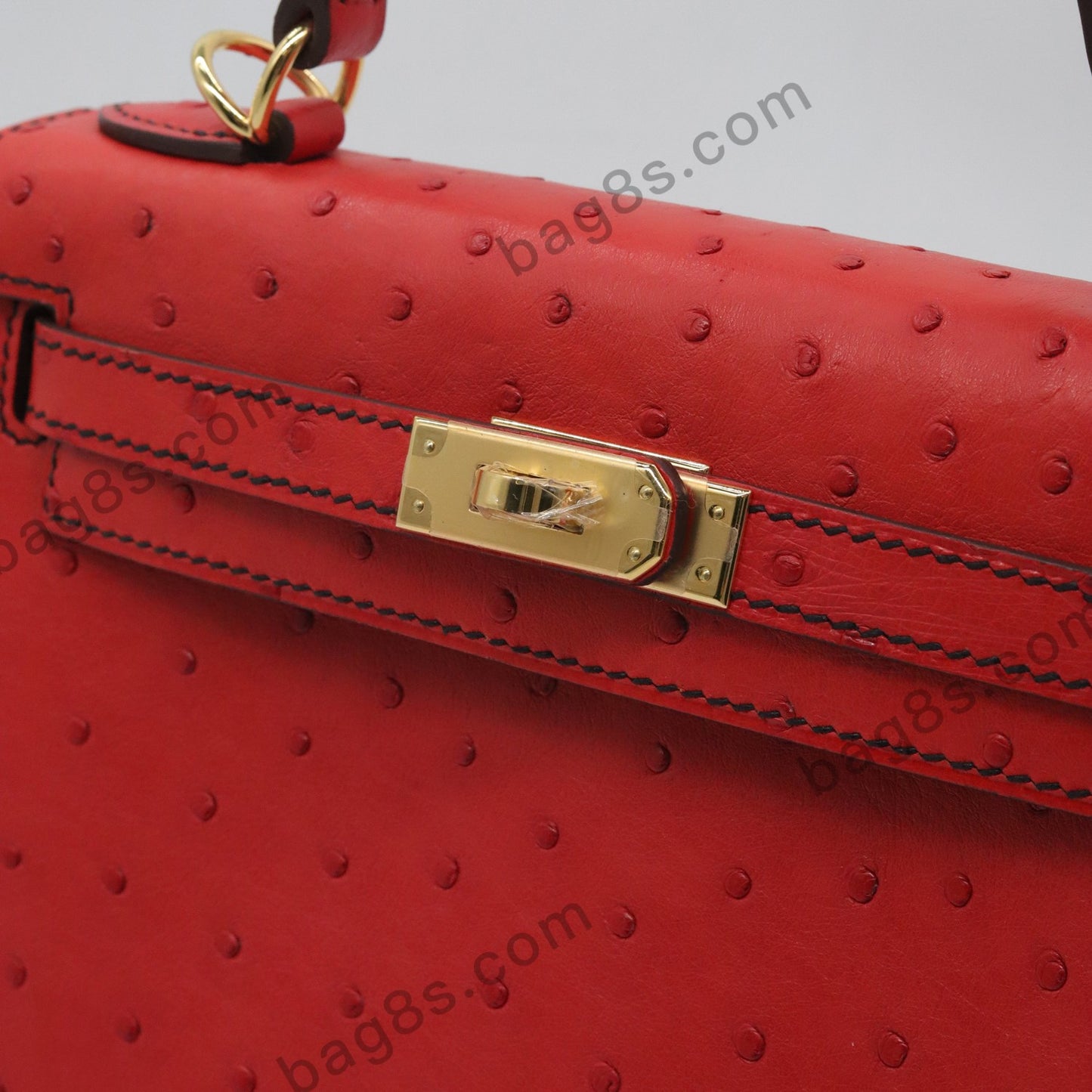 Ostrich leather Kelly 22 red gold buckle