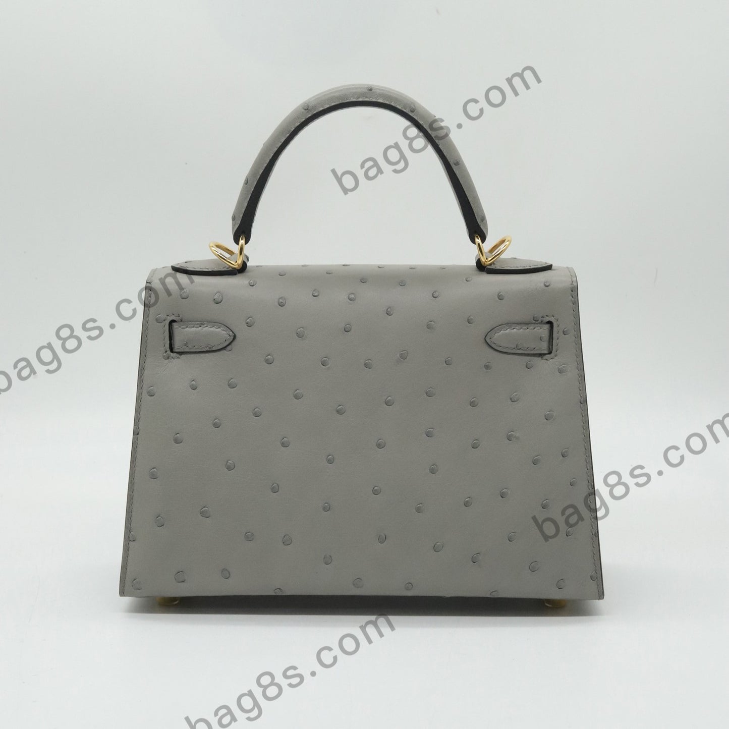 Ostrich leather Kelly 22 grey gold buckle