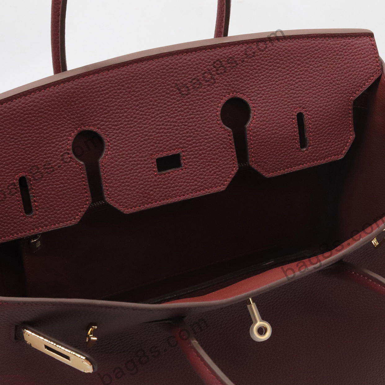 Litchi grain cowhide brikin 30 wine red