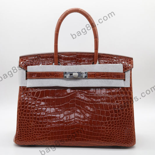 Bright Crocodile Platinum 30 Honey Brown Silver Buckle