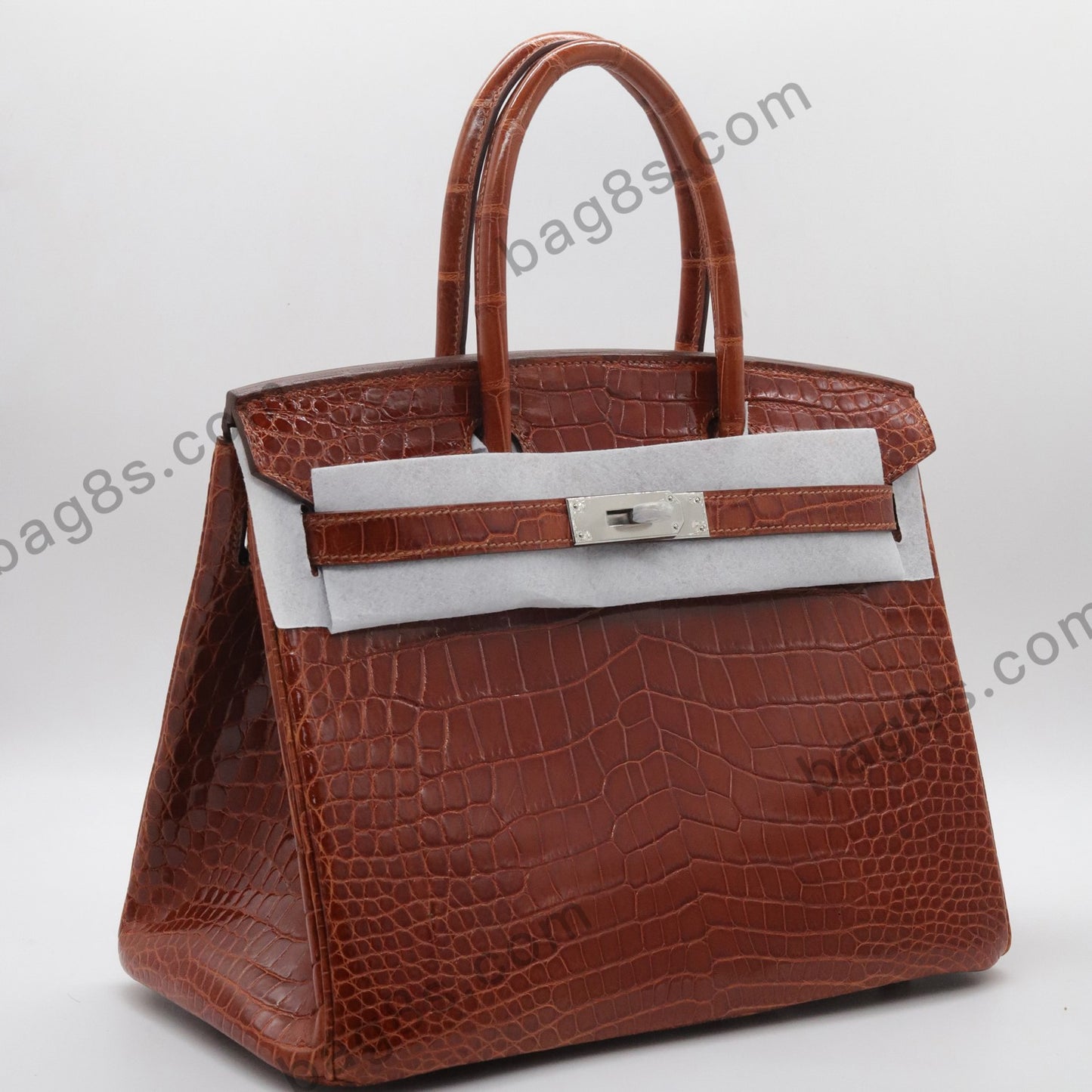 Bright Crocodile Platinum 30 Honey Brown Silver Buckle