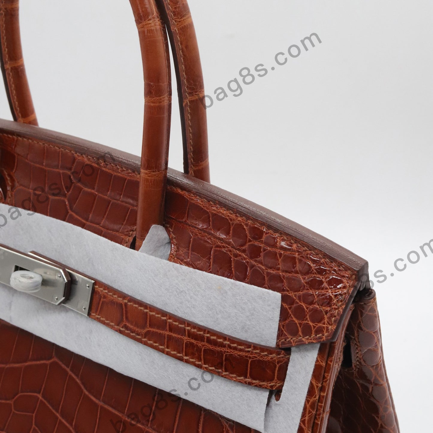 Bright Crocodile Platinum 30 Honey Brown Silver Buckle