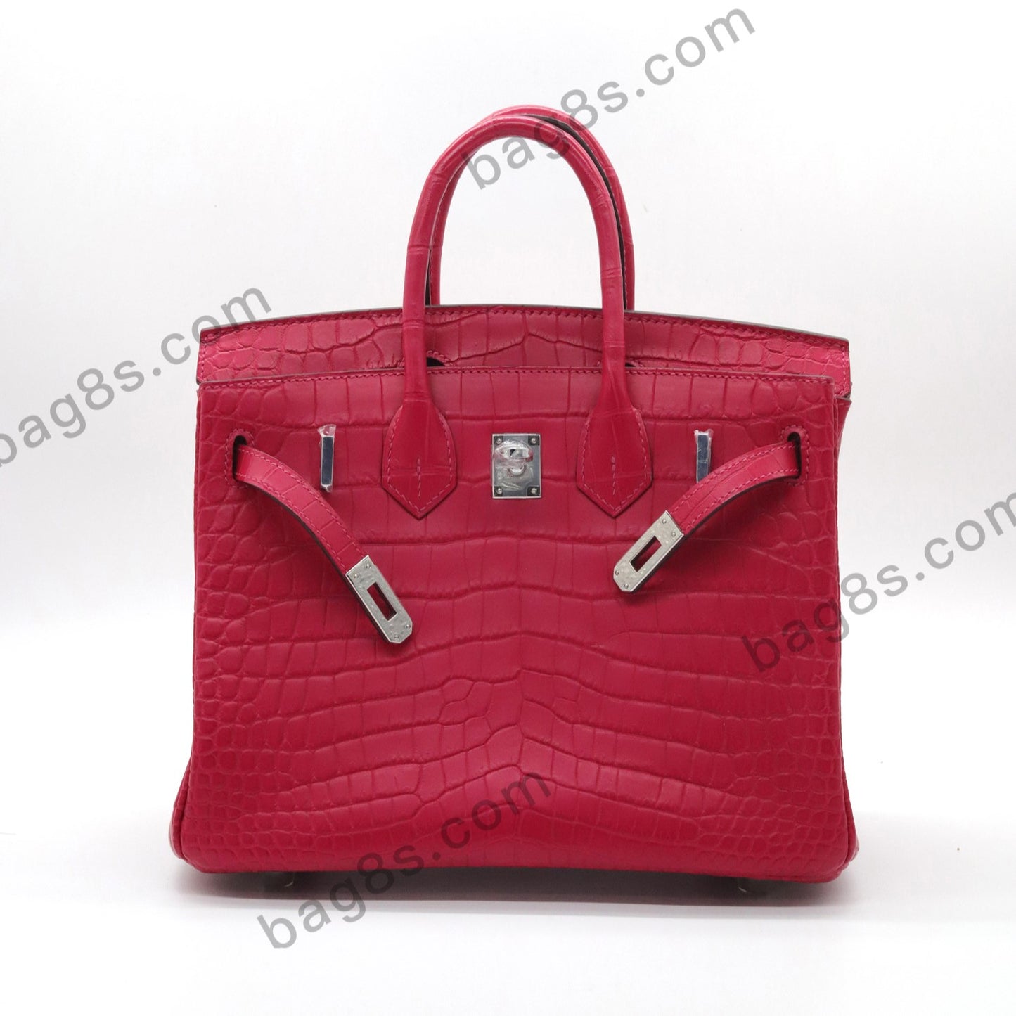 Matte Crocodile Platinum 25 Rose Red Silver Buckle