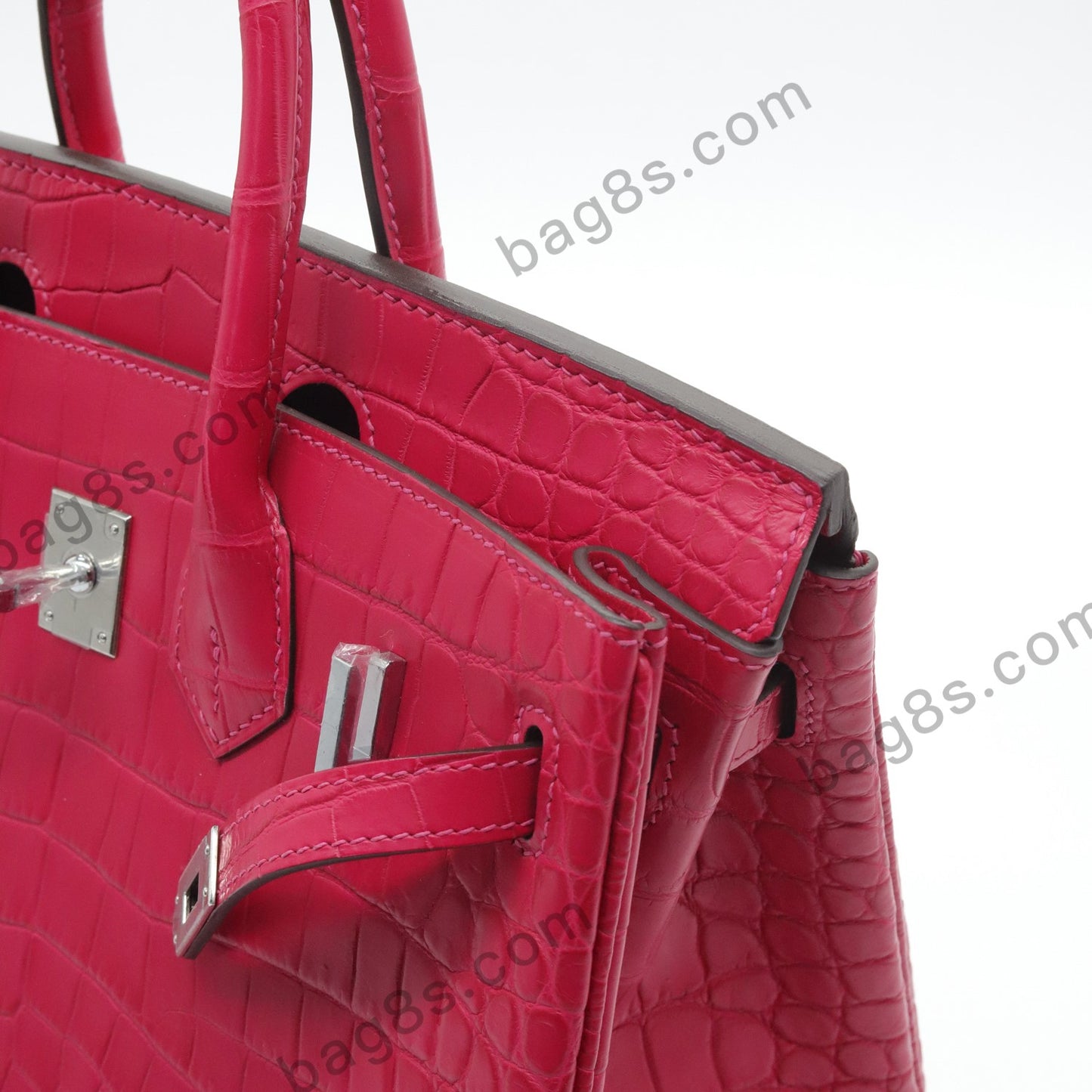 Matte Crocodile Platinum 25 Rose Red Silver Buckle