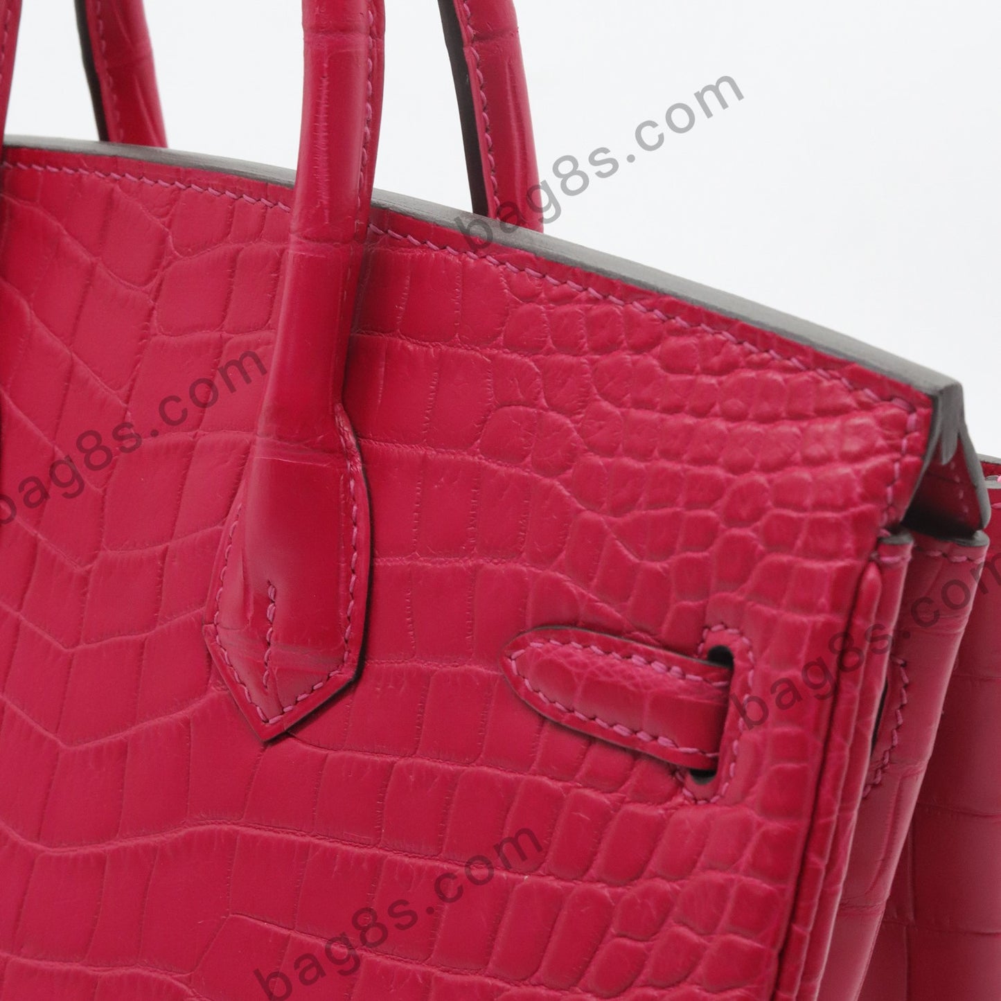 Matte Crocodile Platinum 25 Rose Red Silver Buckle