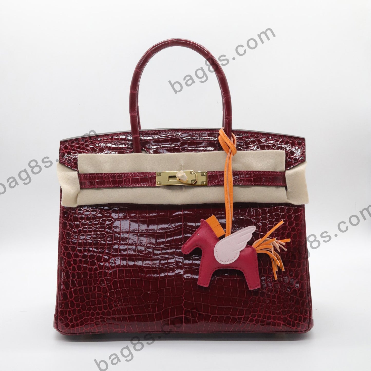 HCP shiny crocodile platinum 30 Bordeaux wine red gold buckle